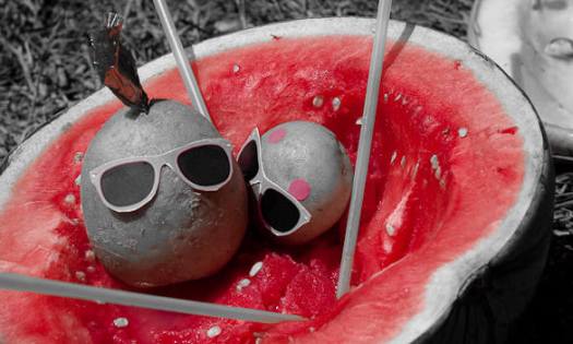 Halbe Melone mit Kartoffeln