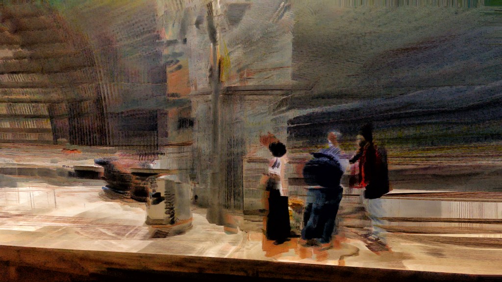 Verfremdete Szene auf einem Bahnsteig