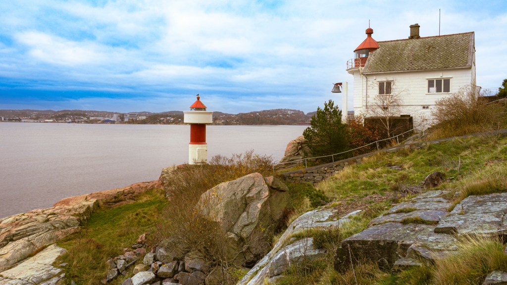 Leuchtturm auf der Insel Odderrøya in Kristiansand