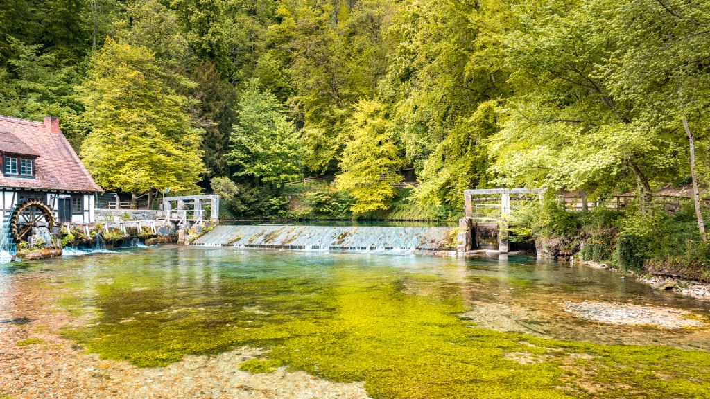 Die Quelle des Blautopf ergießt sich in die Blau