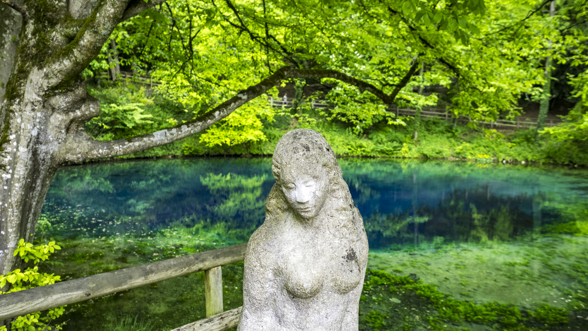 Die Figur "Lau" am Blautopf in Blaubeuren