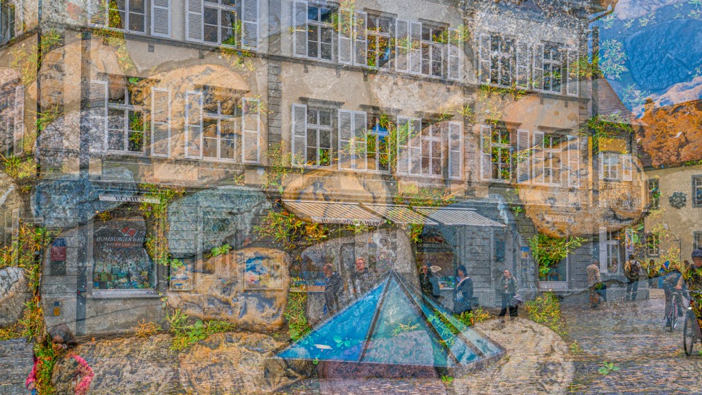 Doppelbelichtung in Konstanz aus einem haus und Pflastersteinen