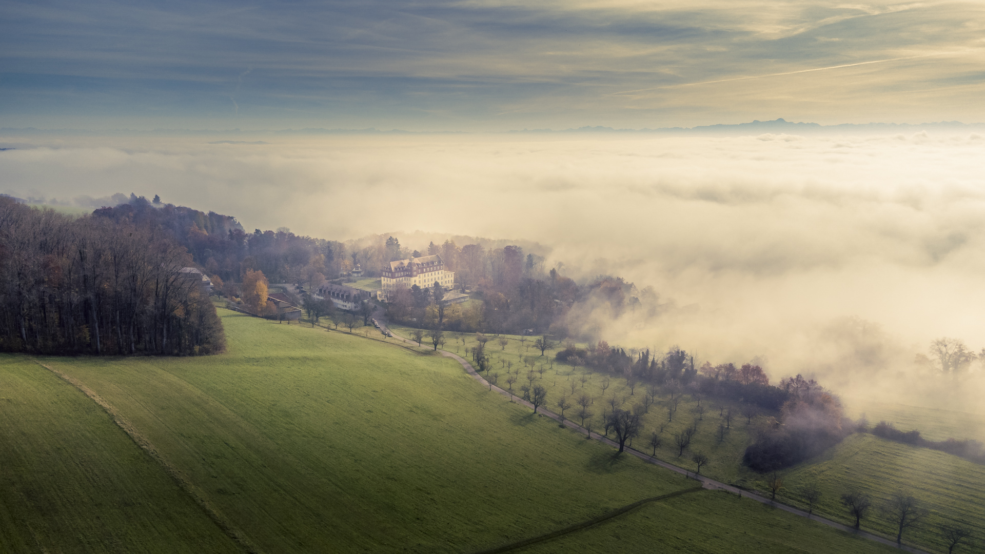 Schloss Spetzgart bei Überlingen im Nebel
