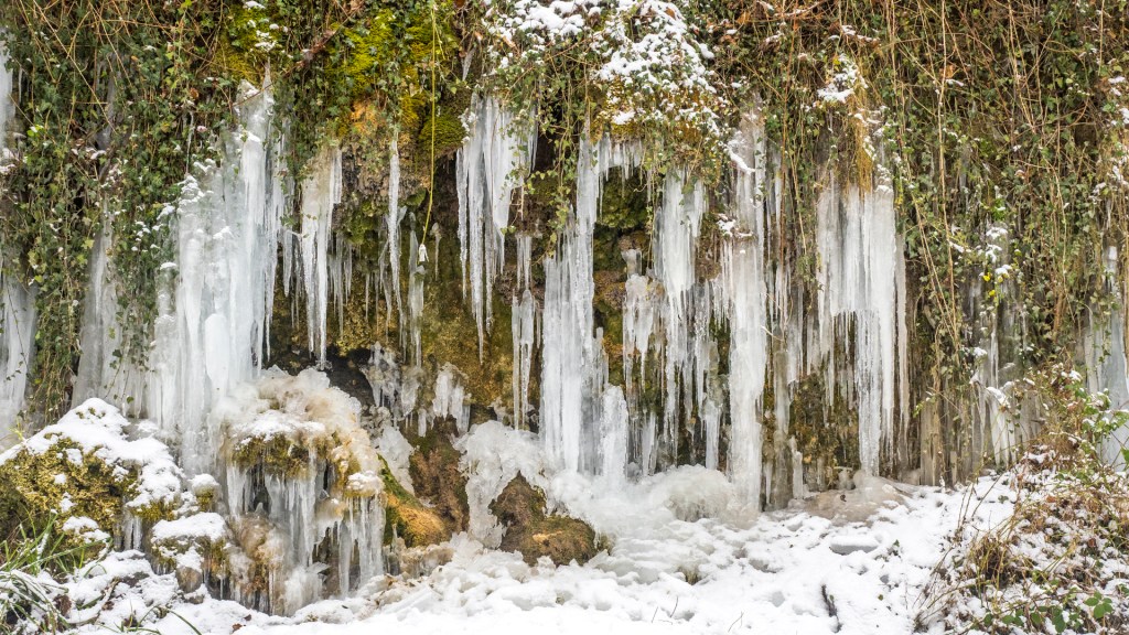 Eiszapfen an einer begrünten Wand