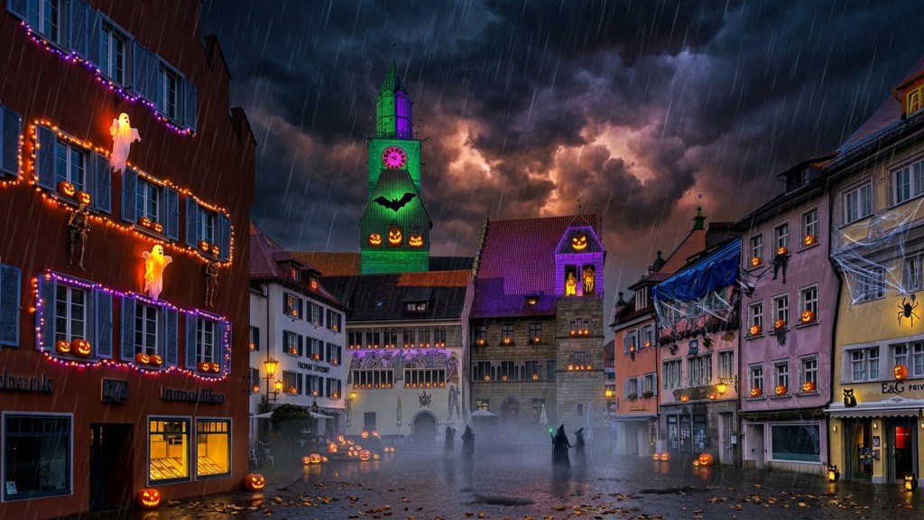 Die Hofstatt in Überlingen im Halloweenmodus (KI modifiziert)